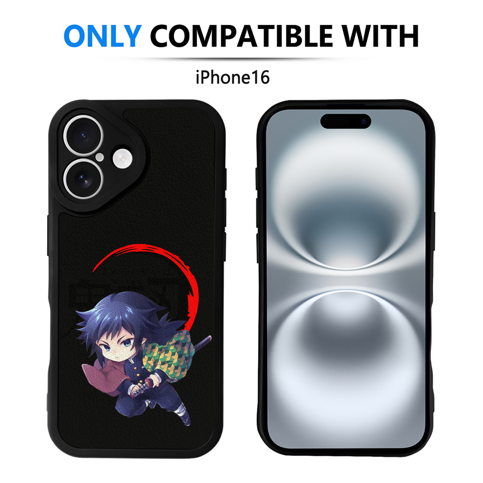 （画像用） 鬼滅の刃（きめつのやいば）水柱-冨岡 義勇／とみおか ぎゆう Tomioka Giyuu 【iPhone 16シリーズ対応】シリコンスマホケース（レザー調） 材質：シリコン